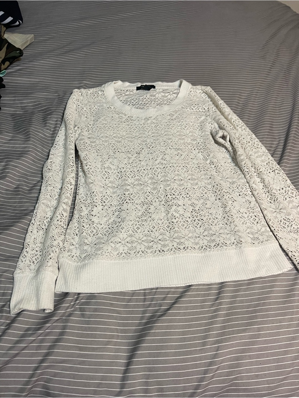 Forever 21 Cream Open-Knit Crewneck Sweater